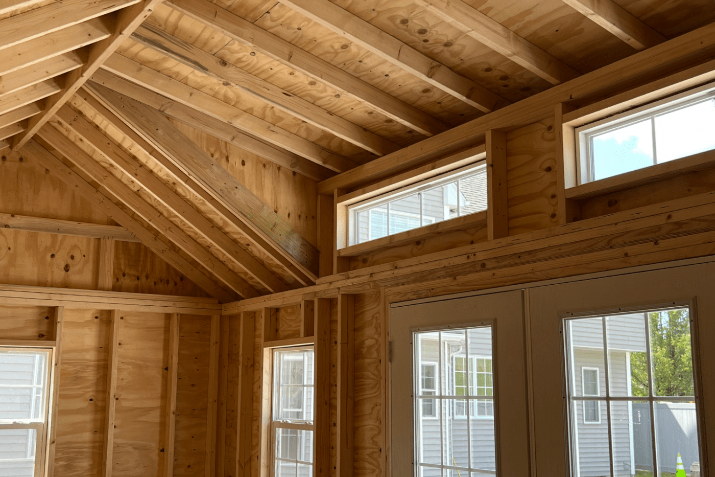 10x20 chalet shed with windows interior in fairport ny