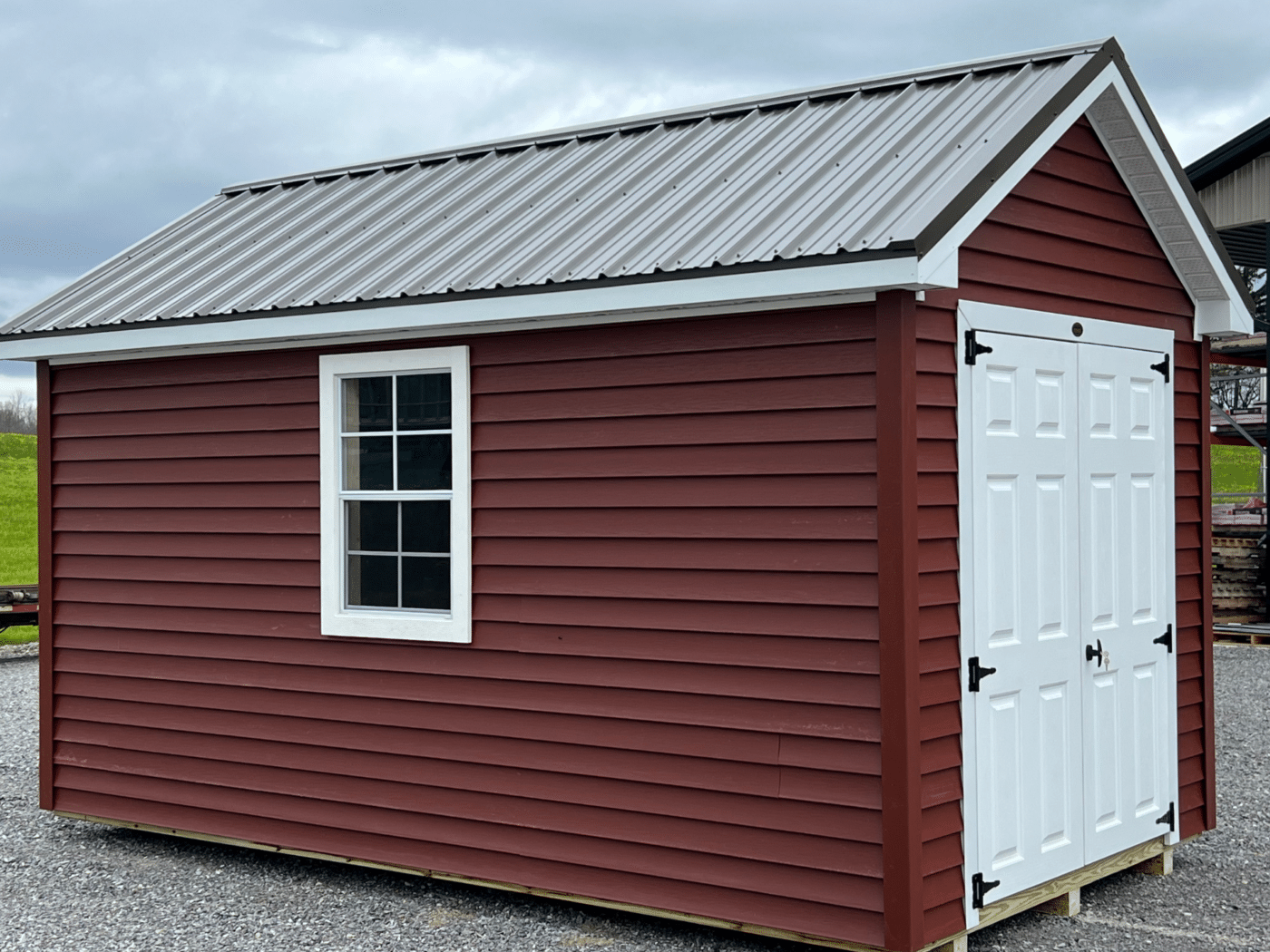 8x14 red chalet shed in stafford ny