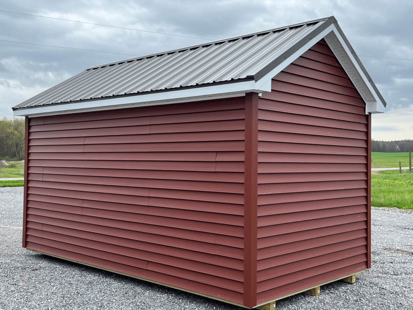 back of 10x14 red chalet shed in stafford ny
