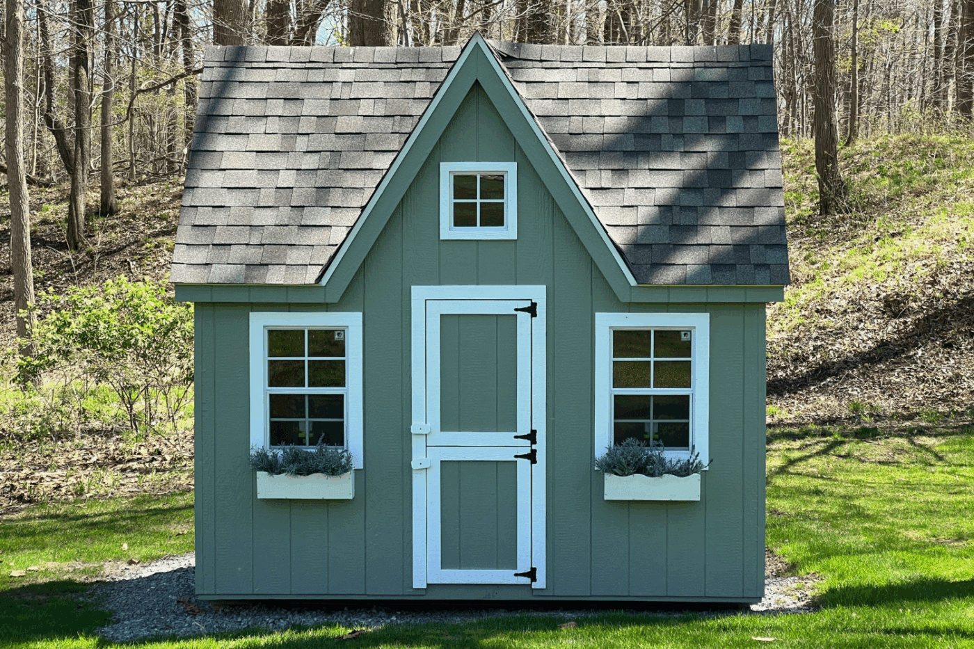 front of green 8x10 playhouse in leicester ny