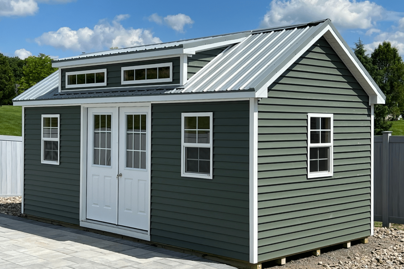 green 10x20 chalet shed in fairport ny