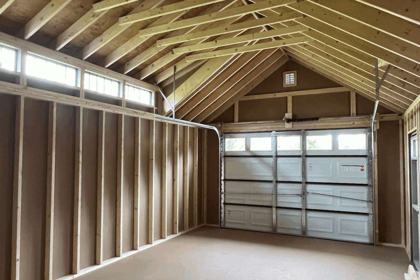 inside of 14x24 chalet garage in leicester ny