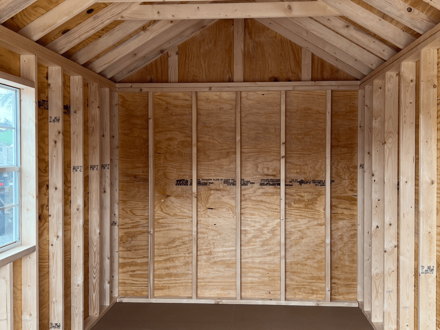 interior of 8x14 chalet shed in stafford ny