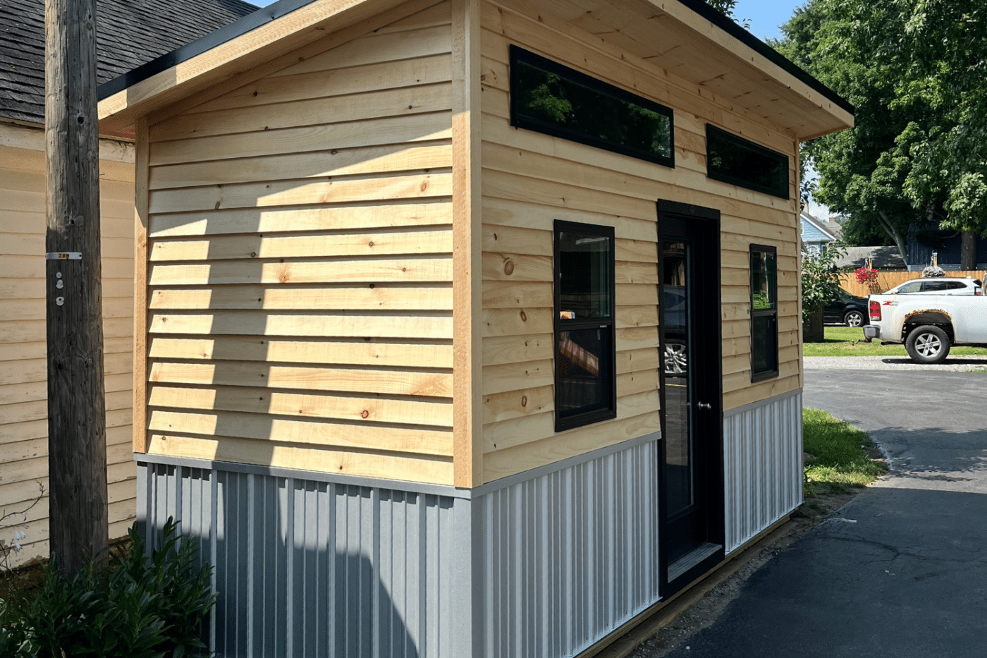 side of 6x16 modern shed in mt morris ny